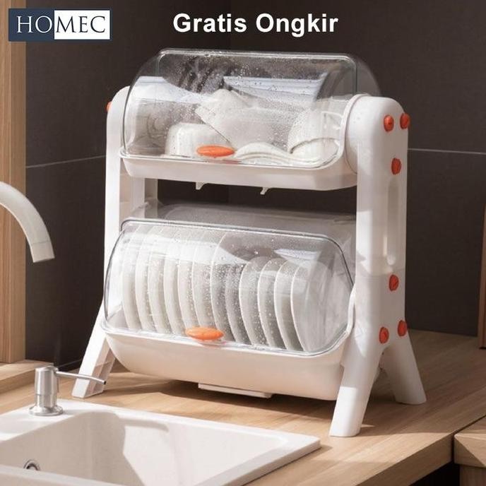 Rak Piring Tertutup Plastik 2 Susun Lemari Piring Rak Dapur Minimalis