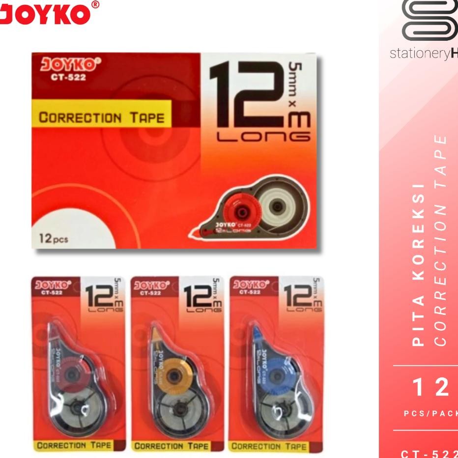 

12 Pcs Correction Tape Pita Kosi Tipex Kertas Joyko Ct522 12M