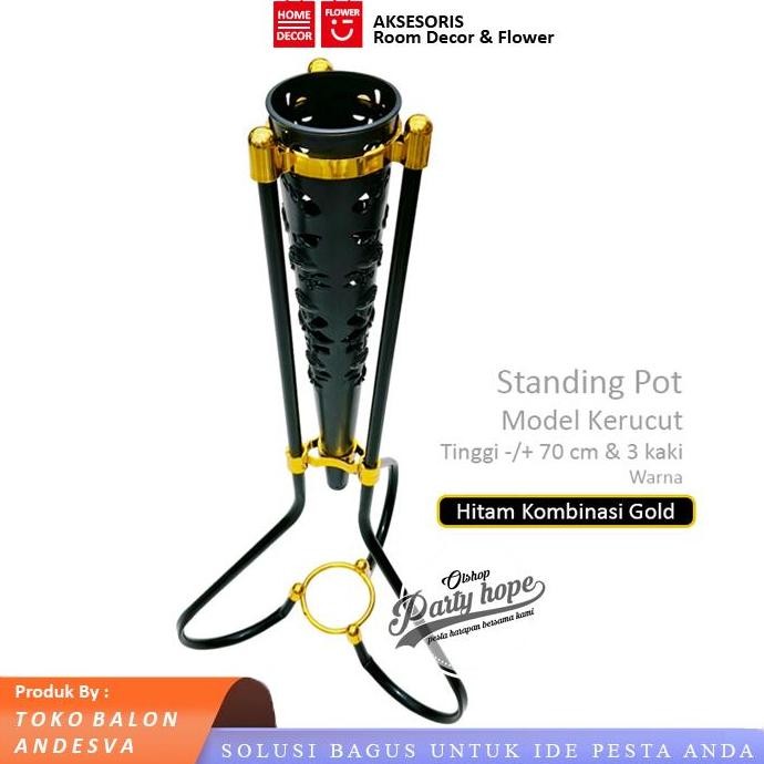 %%%%] Standing Pot Besi Kerucut Hitam / Pot Bunga Sudut Hitam Gold / Vas Bunga Corong Hitam