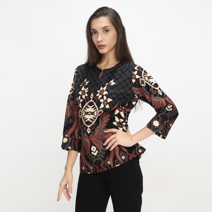 BLOUSE BATIK WANITA ATASAN BATIK WANITA LENGAN PANJANG WARNA DASAR HITAM OLR233