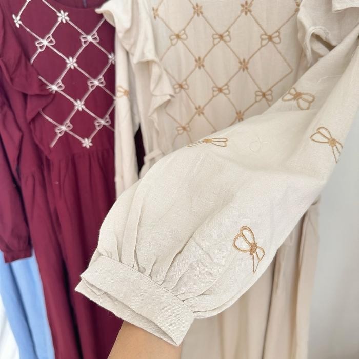 EF ZR fashion - Kaluna Dress Gamis Bordir Bahan Linen Muslim Panjang