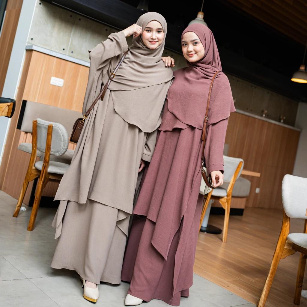 Ef Sadiya Dress Tunik + Skirt//Gamis Sadiya Gamis Set Lesti Kejora Remaja Size S, M, L, Xl