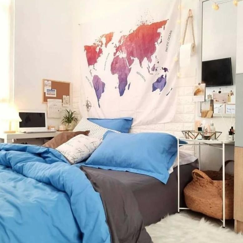 BEDCOVER SAJA TANPA SPREI POLOS KOTAK HITAM AESTHTIF TWO TONE ukuran 200x230  140x230 MURAH AST Nugi