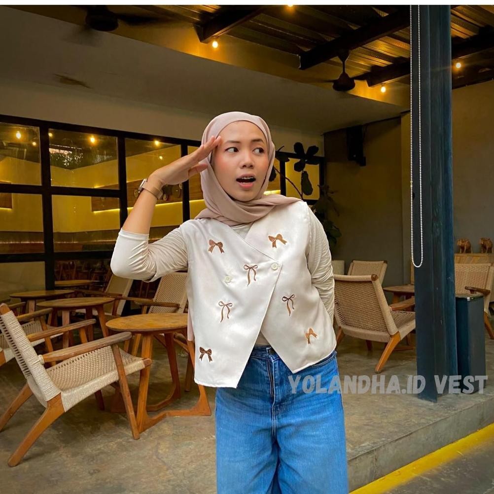 yolandha vest/ vest pita / vest bordir pita our wanita premium/ atasan rompi wanita Korean style