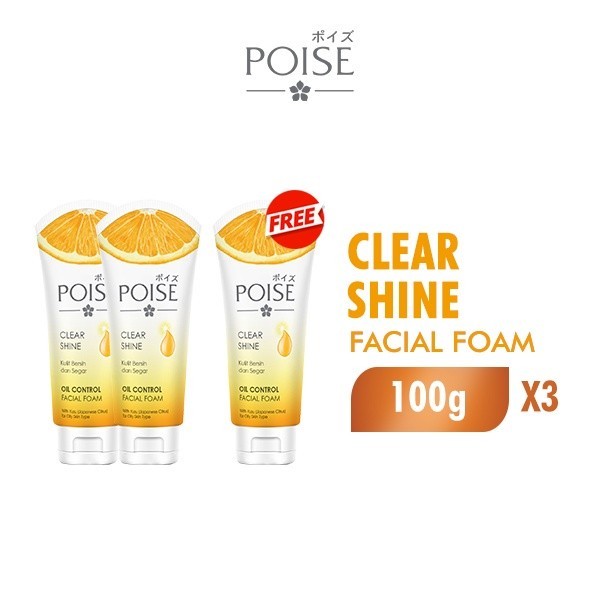 Poise Facial Foam Sabun Cuci Muka Clearshine Tube 100 gr x3
