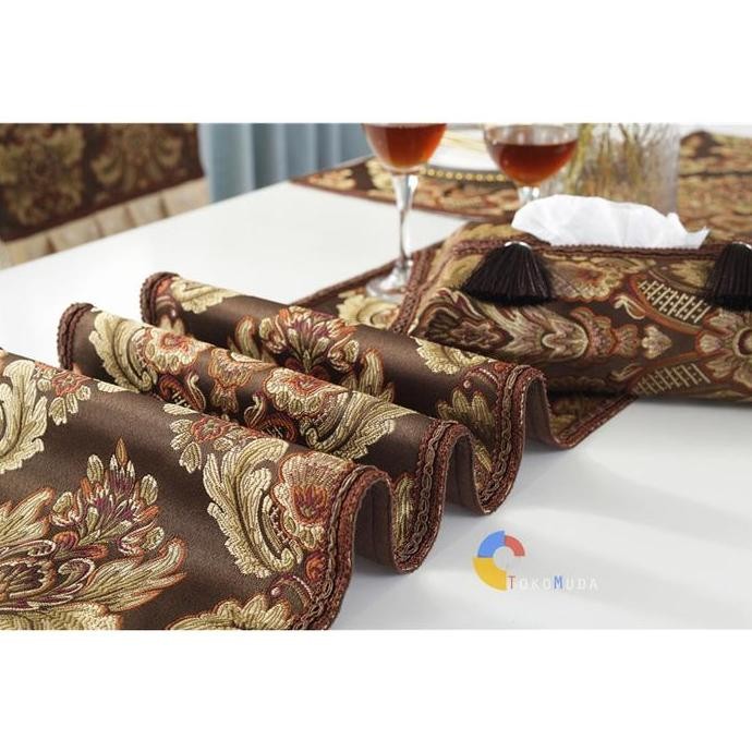 European Table Runner / Taplak Meja Tamu Tebal Bordir Timbul Meja Makan Buffet Premium Elegant Panja