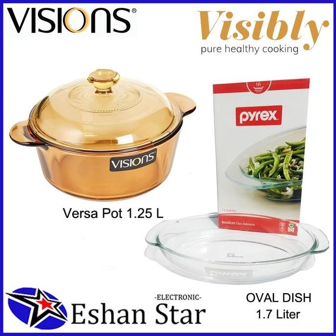 VISIONS Versa Pot Panci kaca 1.25L+Pyrex Oval dish 1.7L