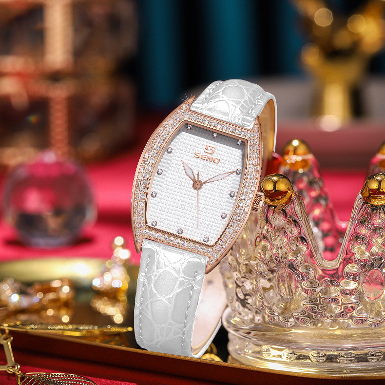 Cermin Safir Retro Klasik18K Jam Tangan Wanita Kulit Buaya Kecil Berlian Penuh Gerakan Quartz Swiss 