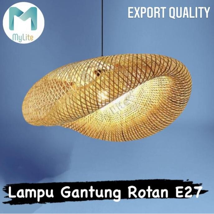 Lampu Gantung Cafe Rotan Hias Antik Model Ombak E27