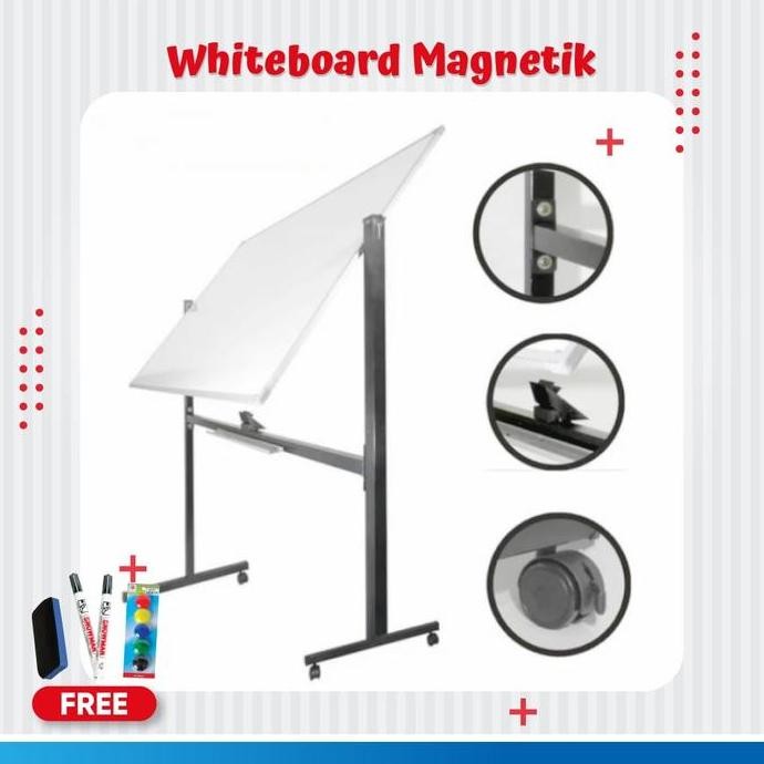 

BEBAS ONGKIR - Whiteboard / Papan tulis magnetic double face stand uk 60x90 Cm