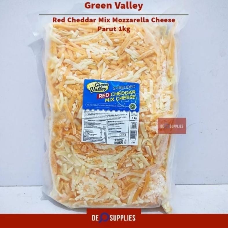 

Green Valley Red Cheddar Mix Mozzarella Cheese Keju Parut 1kg Halal aSt