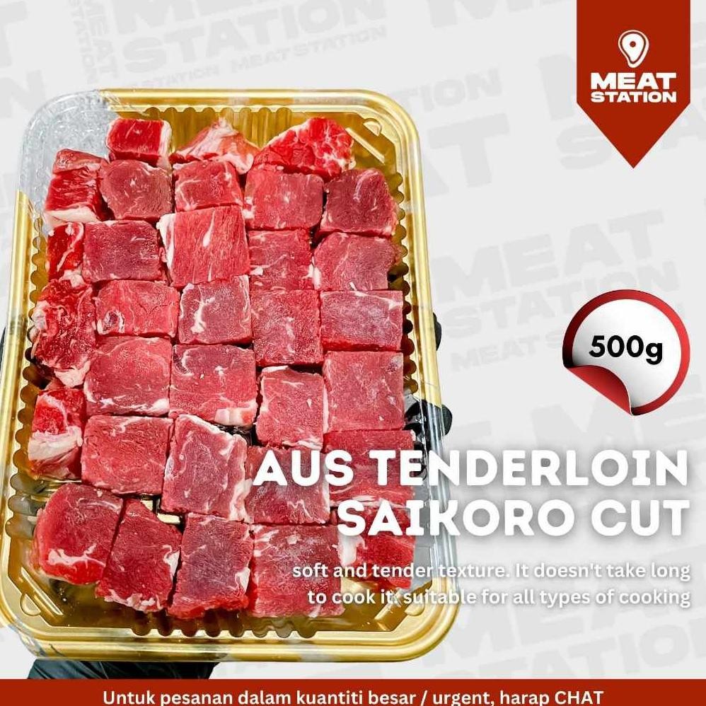 

AUS Tenderloin Saikoro Cut (Bagian Dalam) 2x2cm @500g aSt