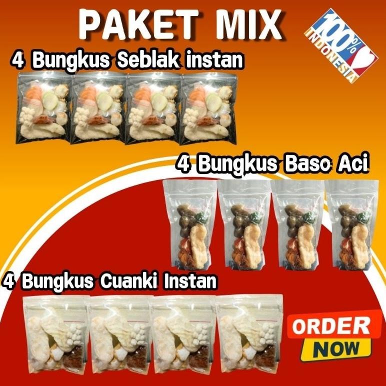 

Paket Mix 12 Pcs , 4 Baso Aci 4 Seblak 4 Cuanki Instan aSt
