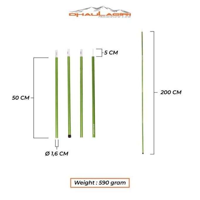 Tiang Flysheet 2X200 Cm Awning Pole Kuat Aluminium Original Dhaulagiri