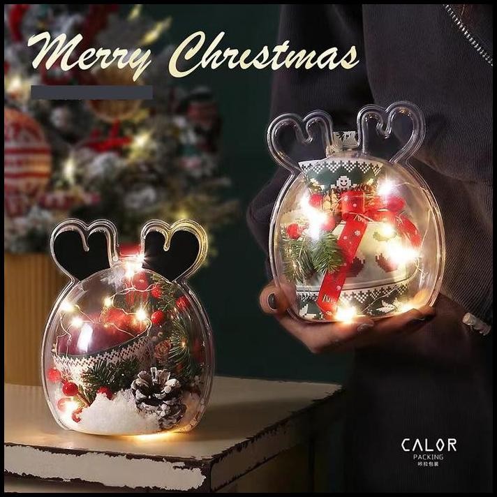 

Hampers Natal Bola Plastik Christmas Box Mika Transparan Rusa Dome