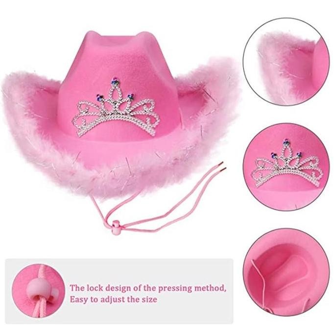 Topi Cowgirl Hat Cowboy Topi Pink Blinking Crown Fedora Topi Aesthetic