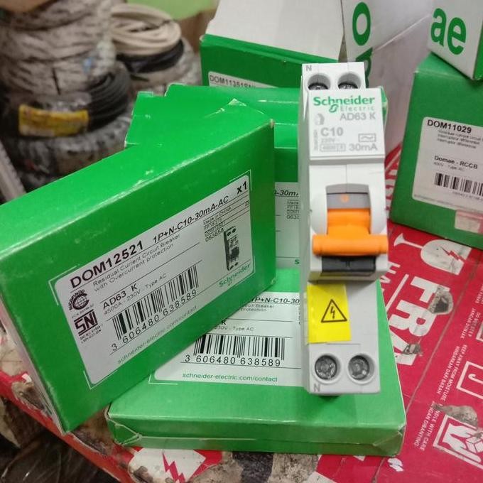 Rcbo Slim Dom12521 1P+N 10A 30Ma Ac Schneider Original Hemat