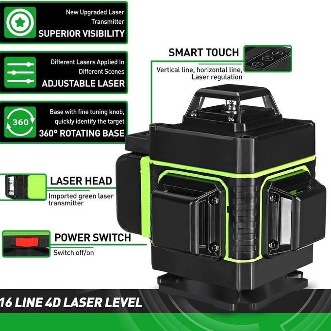 Laser Level 16 Line Set Hilda 4D With Remote Tripod Panjang