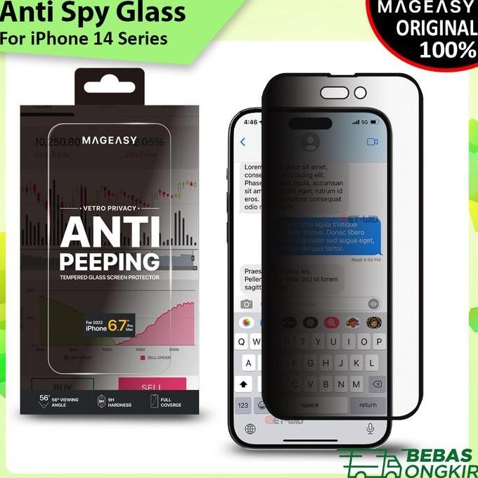 tempered glass anti spy iphone 14 pro max plus mageasy vetro privacy protector stok terbatas