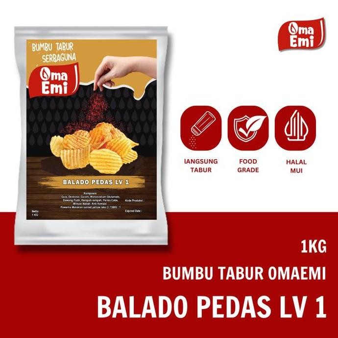 

DISKON! BUMBU TABUR BALADO PEDAS LEVEL 1 1KG SEASONING SNACK HALAL FOOD GRADE