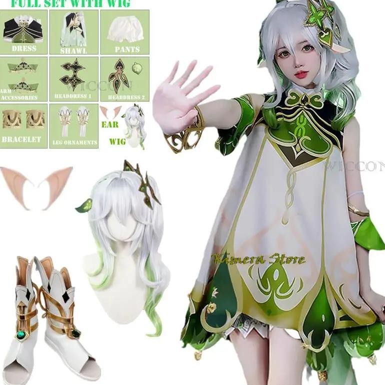 Genshin Impact Nahida Maid Cosplay Costume Lesser Lord Kusanali Wig Cute Style Dress Nahida Genshin 