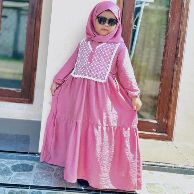 GKI GAMIS ANAK POLOLINEN 3-12 TAHUN SET HIJAB / GAMIS VEST ANAK / GAMIS ANAK BROKAT SET HIJAB
