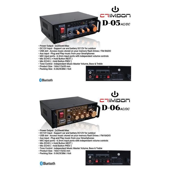 Ampli Mini Crimson D05 / D06 USB Bluetot FM AUX Input Mic Echo AC/DC