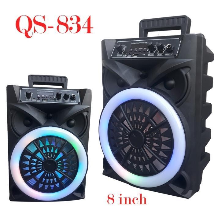 Speaker 8 Inch Karaoke Portable Kimiso QS-834 Free Microphone + Remote