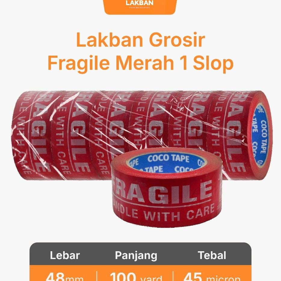 

Lakban Grosir Fragile Merah Putih Unboxing Coco Tape 100 Yard 1 Slop