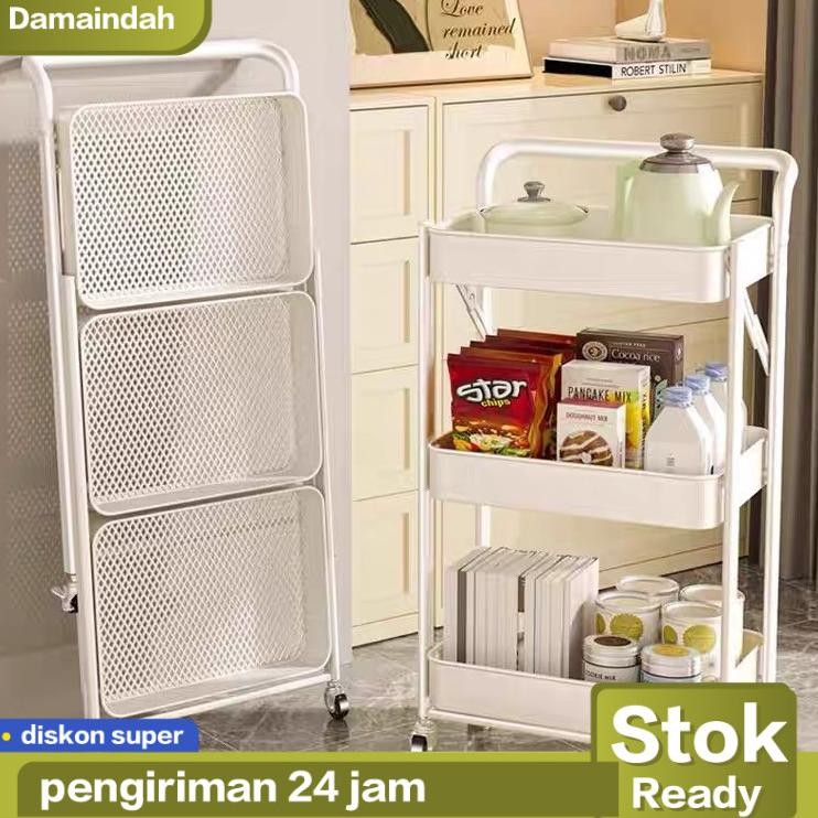 Damaindah Rak Kamar Tidur Dapur Troli Kamar Mandi Rak Penyimpanan IKEA Serbaguna Putih Beroda Rak Pe