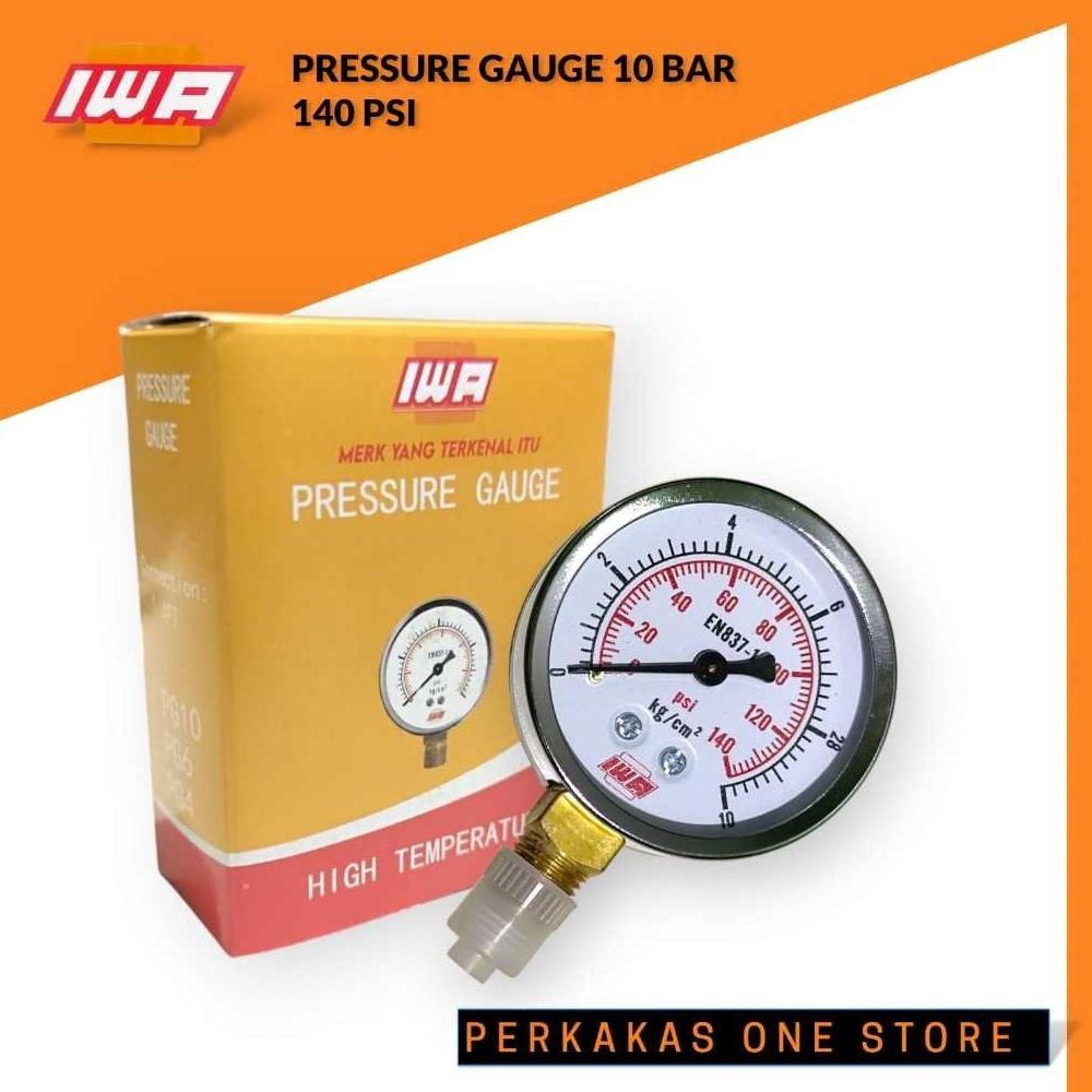 DB11>> Alat Ukur Tekanan Angin Kompressor 6 Bar Drat 1/4 - Pressure Gauge 6Bar IWA
