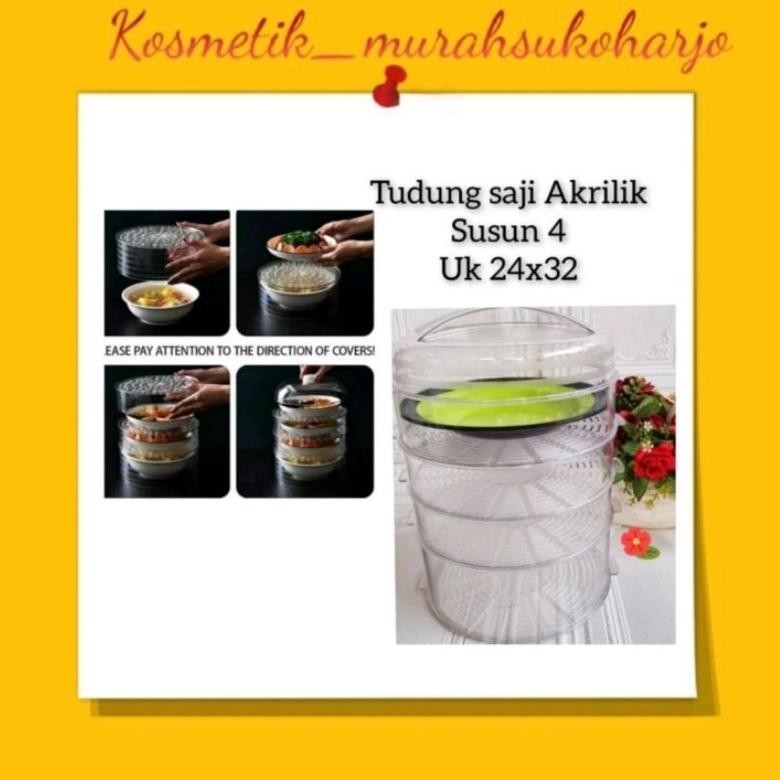 Tudung Saji Susun Akrilik Viral 4 Tingkat Rak Makanan Susun Kotak Penyimpanan Makanan
