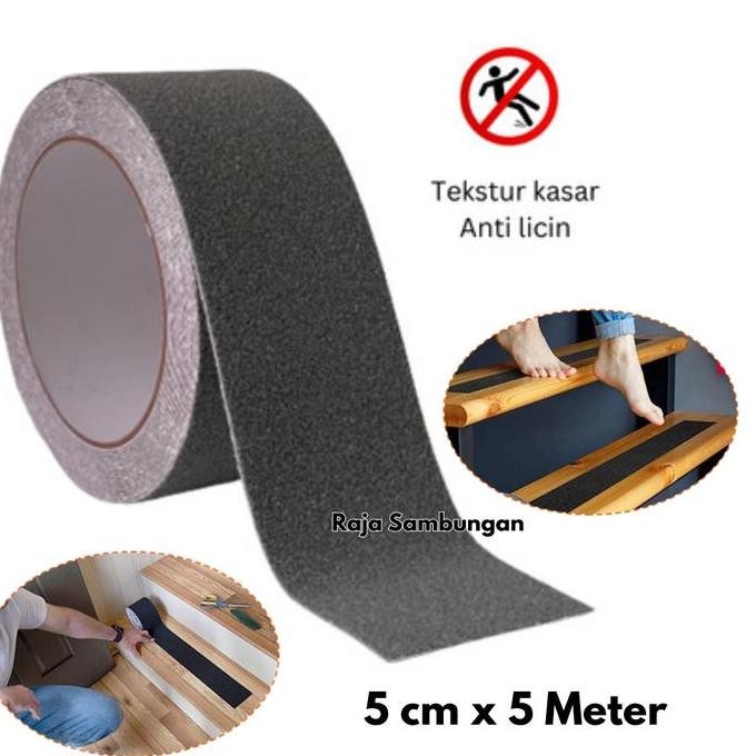 Lakban Anti Slip 5 Cm X 5 Meter Hitam Step Nosing Safety Walk Ujung Pinggir Sudut Tangga Lantai Ubin