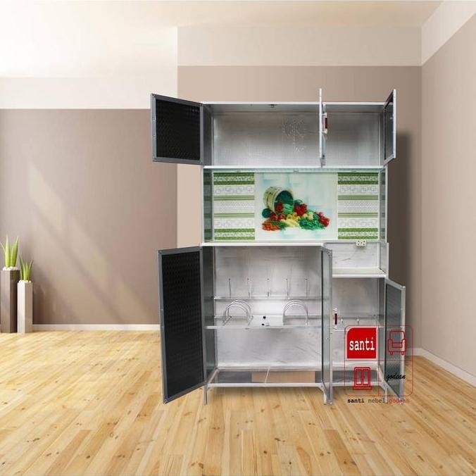 Lemari Dapur Rak Piring Aluminium 3 Pintu Mdr Silver Abktrap Tebal