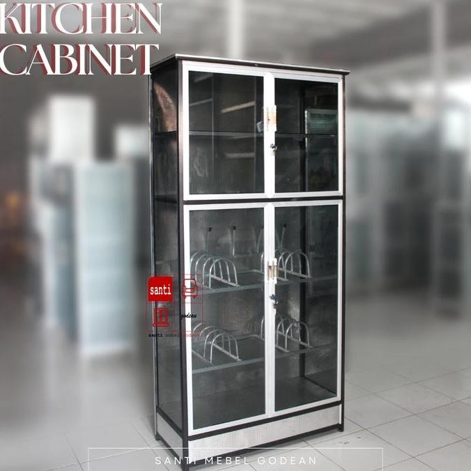 Lemari Dapur Rak Piring Aluminium 2 Pintu Hitam Bks Tebal