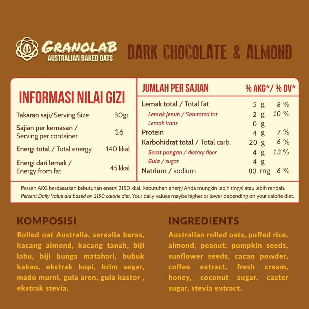 

Terlaris Granola 500 Gr Dark Chocolate & Almond - Granolab Muesli Gc27