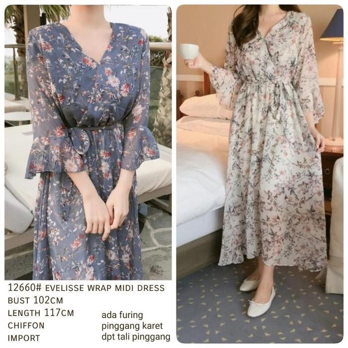 Dd Dress Evelisse Wrap Midi Premium Import Tm 12660 Original Three M Kasual Baju Wanita Fashion Musl
