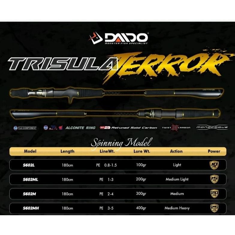 Terlaris Joran Daido Trisula Terror 602 Bc Spinning Twist Carbon