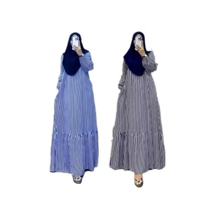 Dd Gamis Salur Motif Vyora Dress/Gamis Triset Terbaru Wanita Muslimah/Gamis Salur Kekinian/Gamis Mid