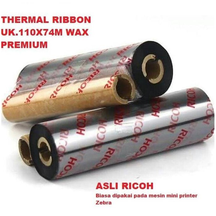 

Ribbon Ricoh Wax Premium 110 X74 M Asli Ricoh Core 0.5" Face Out Zebra
