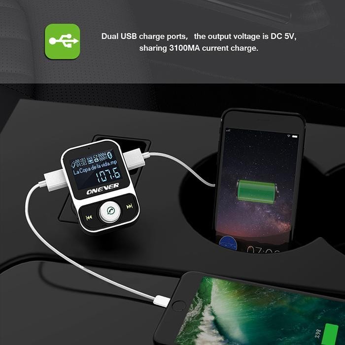 ONEVER HY88 Bluetooth 4.1 FM Modulator 3.1A 1.44 Display FLAC BLACK Terbaik Berkualitas