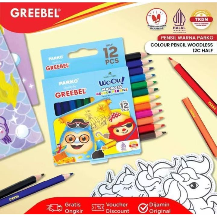 

PARKO Pensil Warna 12 Warna / Woodless Colour (12 HALF PKW-906) / Colored Pencil / Warna Lebih Nyata