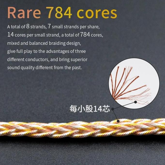 KZ GOLD SILVER AND COPPER MIXED PLATED 784 CORE UPGRADE CABLE ORIGINAL DAN TERPERCAYA