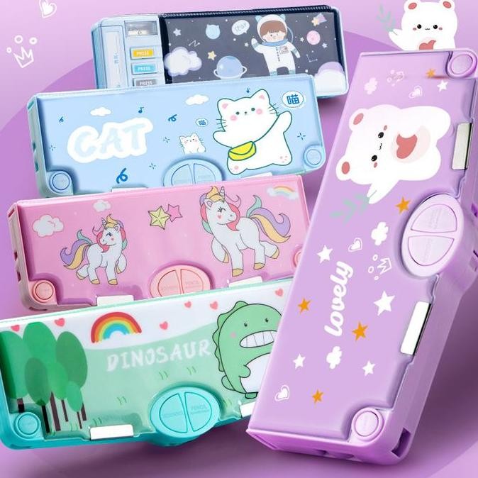 

Kotak Pensil Tombol Multifungsi isi gunting selotip Motif Unicorn Dino Hm