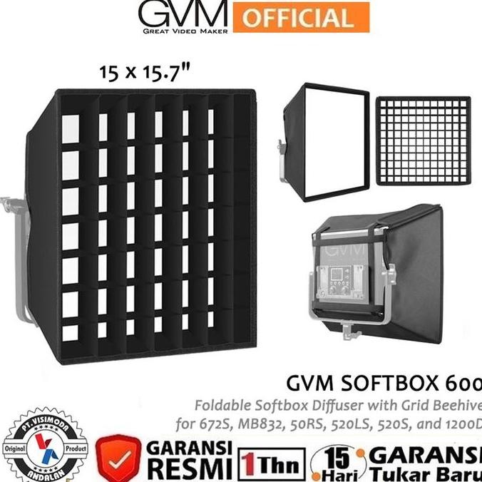 Gvm Softbox 600 Foldable Softbox Diffuser With Grid Beehive