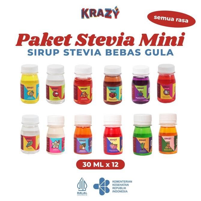 

Baru Paket Sample Krazy Stevia Sirup 30ml x 12 - Pemanis Alami Mini Botol