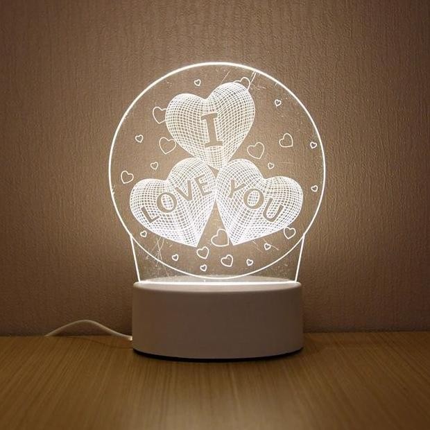 Lampu Tidur Hias Led 3D Transparan Motiv Allah - I Love U - Saranghaeo