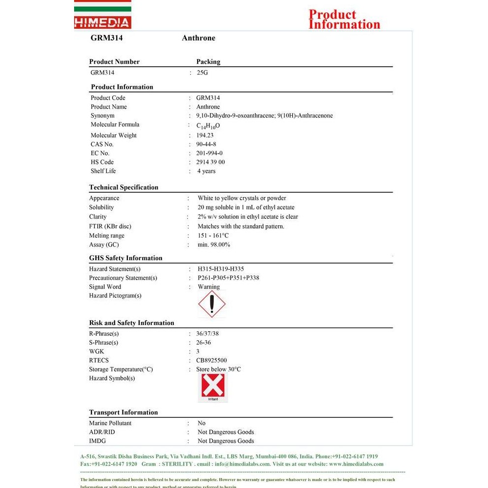 

Murah Anthrone 25G, (Grm314)