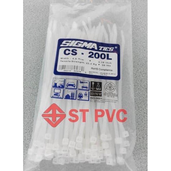 

Diskon! Kabel Ties Sigma CS200L 20cm x 4.8mm Putih Tahan Tarik - 100pcs