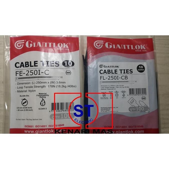 

Diskon! Kabel Ties GIANTLOK FE-250I-C 250mm x 3.6mm Cable Tie Heavy Duty Isi 100pcs